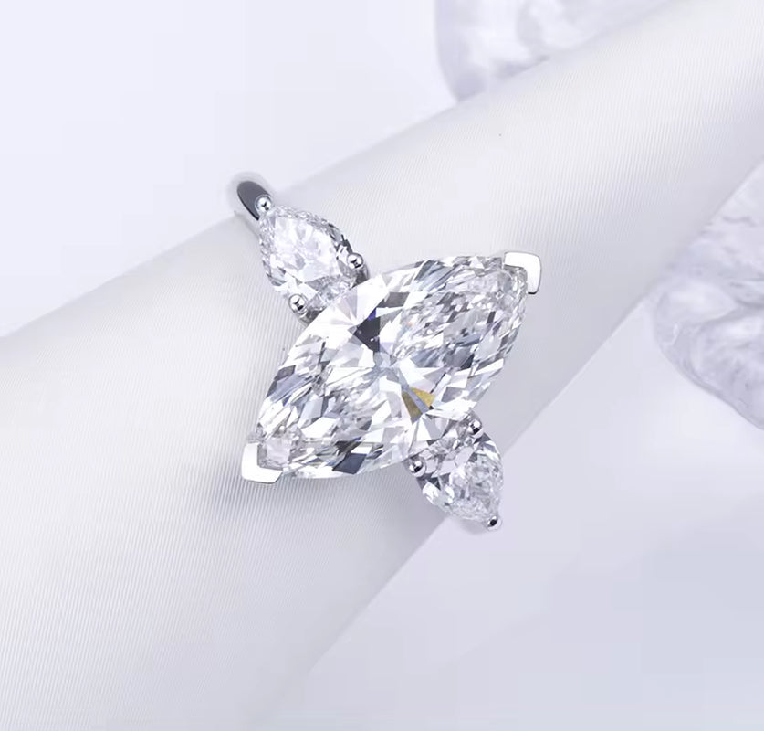 MS-1405 18K White Gold Customized 2.36Ct F VS1 CVD Marquise Cut Lab Diamond Solitary Ring