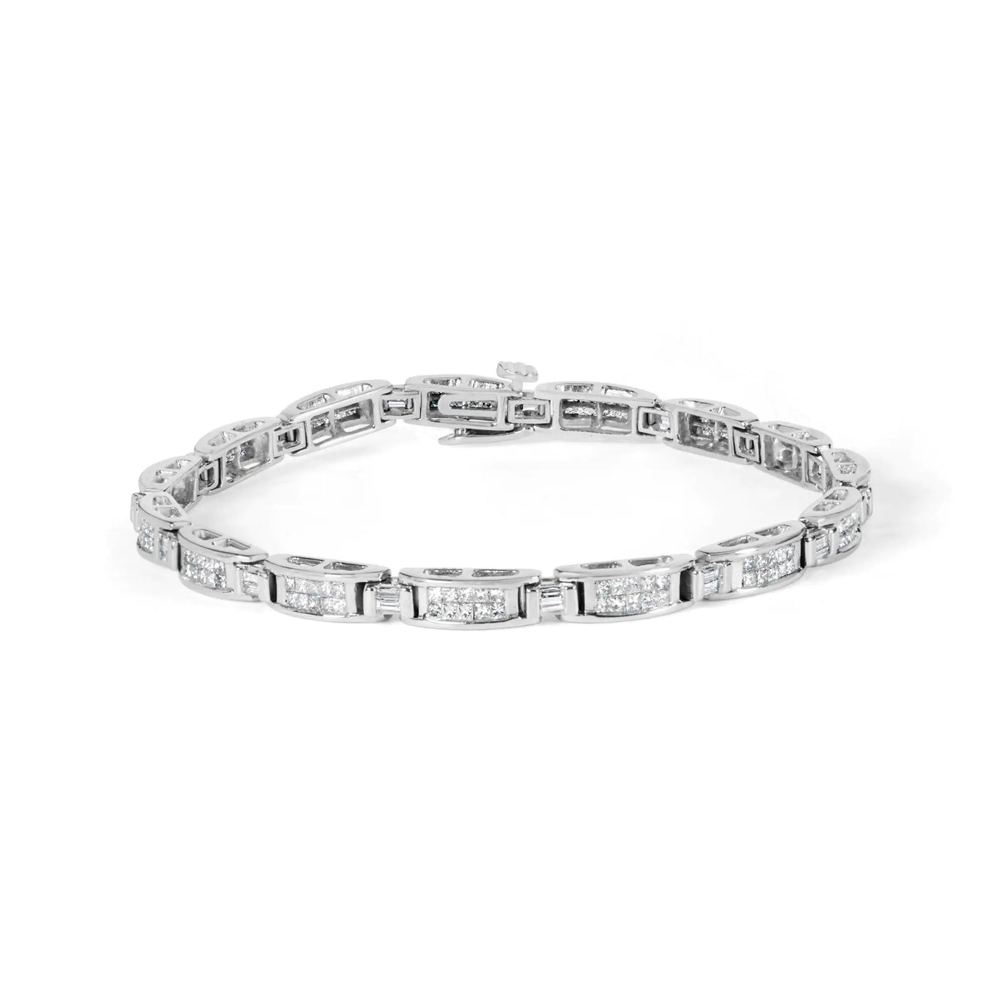 Bracelet tennis en or blanc 14 carats 2,0 carats avec diamants taille princesse (couleur HI, pureté SI1-SI2) – 17,8 cm