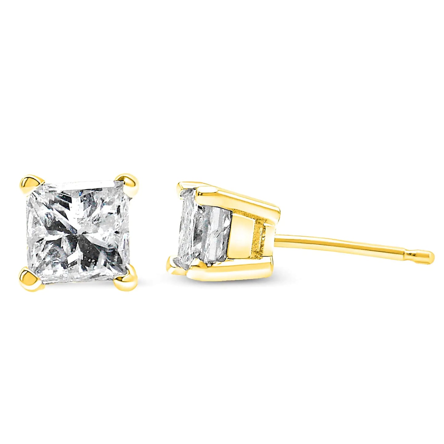 Boucles d'oreilles à tige en or 14 carats certifié AGS, ensemble de 4 griffes avec diamant solitaire taille princesse (couleur IJ, clarté SI2-I1)