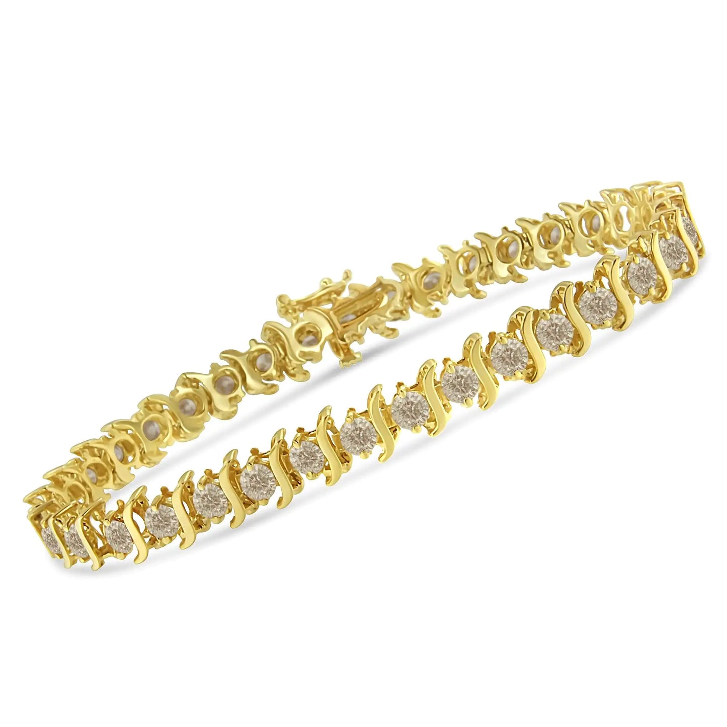 14 Karat Gelbgold plattiertes 925er Sterlingsilber, 6,0 Karat, klassisches S-Gliederarmband mit Diamanten im Rundschliff (Farbe JK, Reinheit I1-I2), Größe 7,5 Zoll