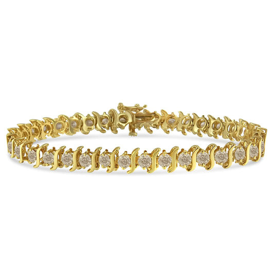 14 Karat Gelbgold plattiertes 925er Sterlingsilber, 6,0 Karat, klassisches S-Gliederarmband mit Diamanten im Rundschliff (Farbe JK, Reinheit I1-I2), Größe 7,5 Zoll