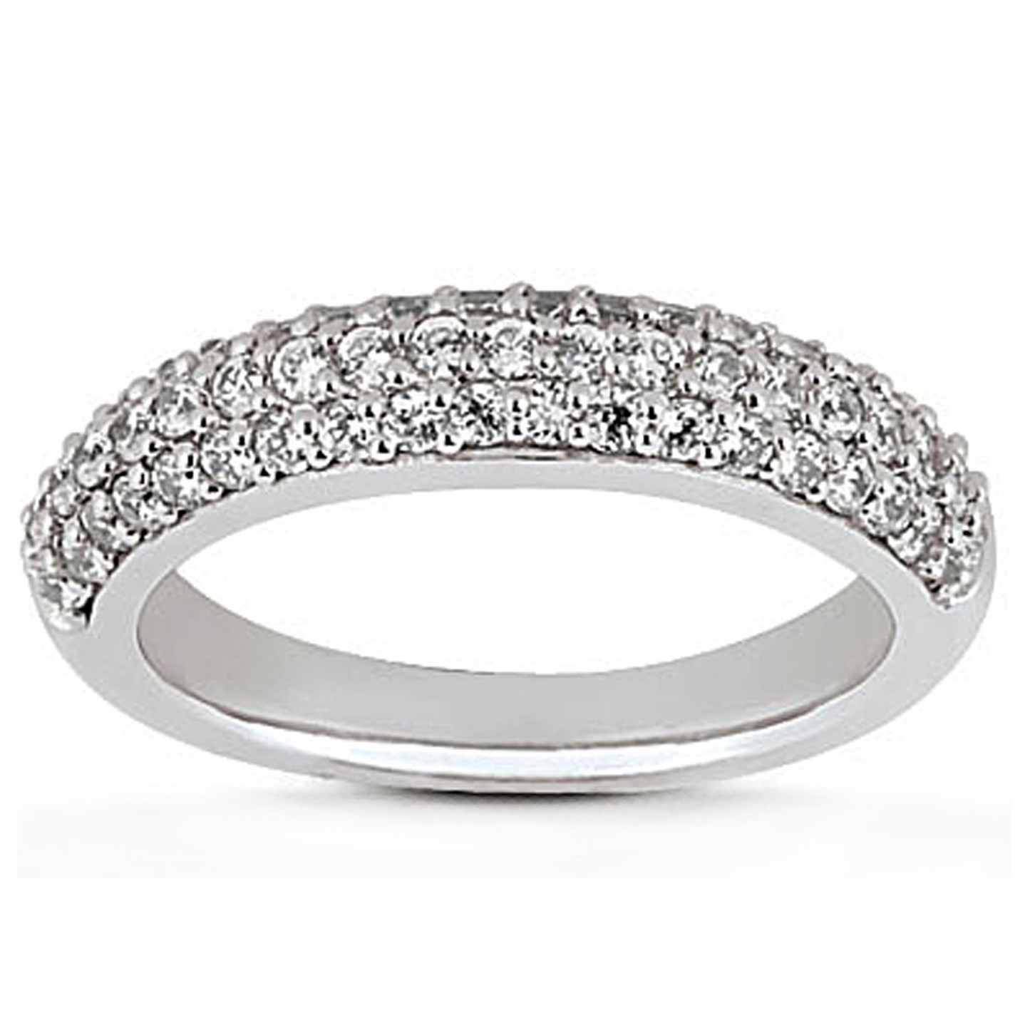 14k White Gold Triple Multi-Row Micro-Pave Diamond Wedding Ring Band