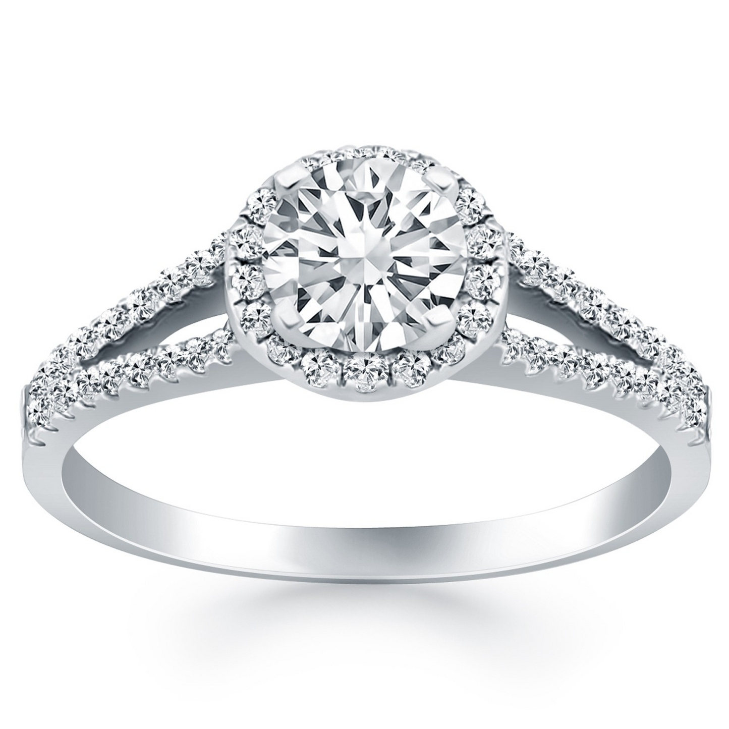 14k White Gold Diamond Halo Split Shank Engagement Ring - Sparkling Surprise