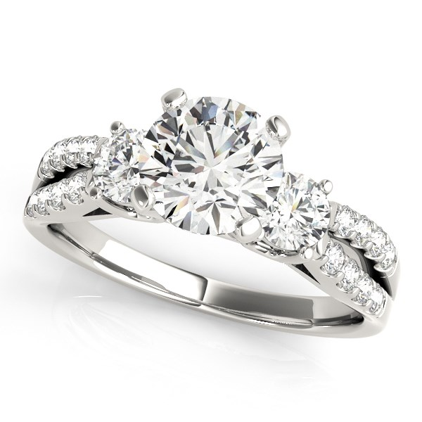 14k White Gold Split Shank 3 Stone Round Diamond Engagement Ring (2 cttw) | Elegant Vintage Design