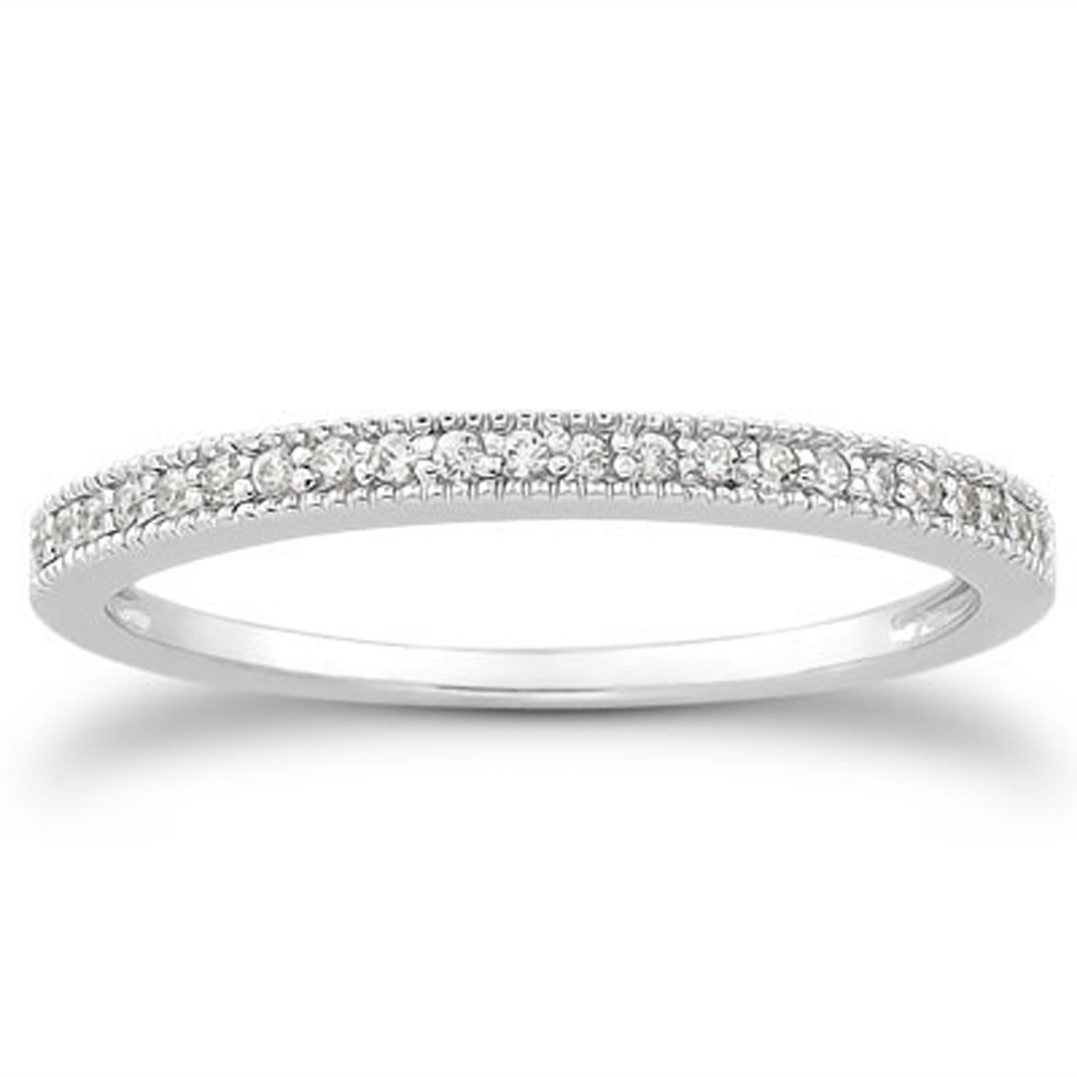 14k White Gold Diamond Micro Pave Wedding Ring Band | Pave Diamond Milgrain Band