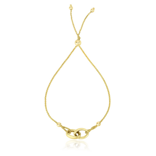 14k Yellow Gold Entwined Rings Adjustable Lariat Style Bracelet | Elegant Jewelry