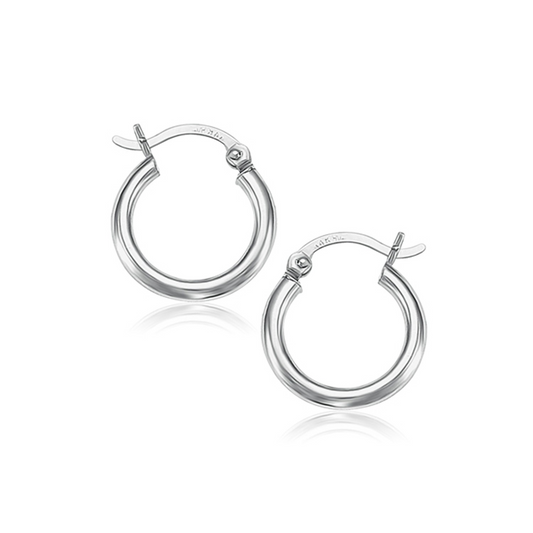 14k White Gold Polished Hoop Earrings (15 mm) - Elegant and Timeless Jewelry