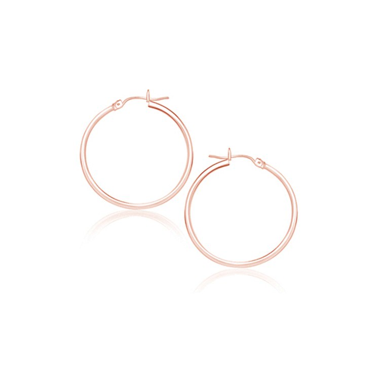 14k Rose Gold Polished Hoop Earrings (25 mm) - Elegant and Timeless Design