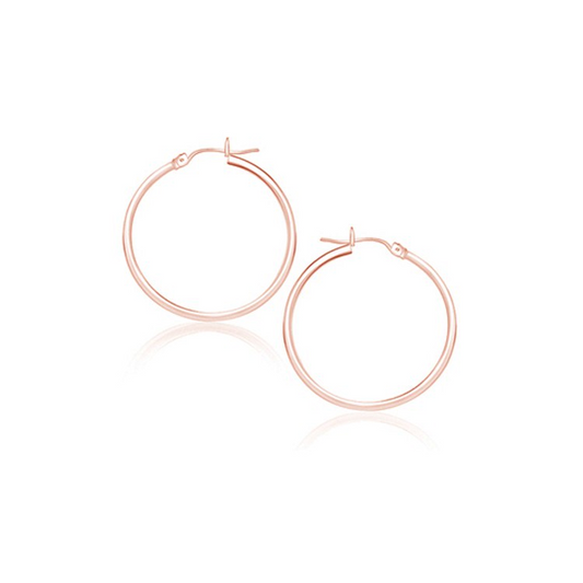 14k Rose Gold Polished Hoop Earrings (25 mm) - Elegant and Timeless Design