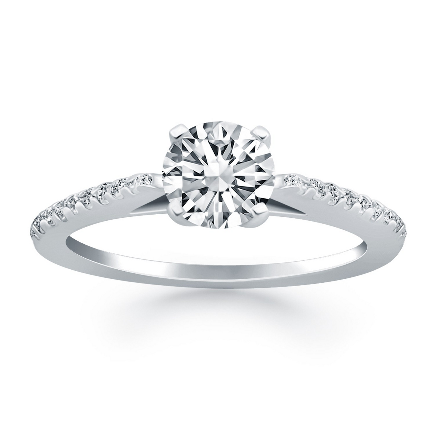 14k White Gold Micro Prong Diamond Cathedral Engagement Ring - Elegant and Timeless