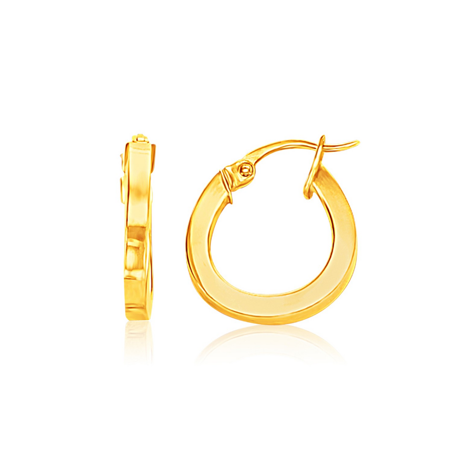 14k Yellow Gold Flat Side Small Hoop Earrings - Elegant and Timeless