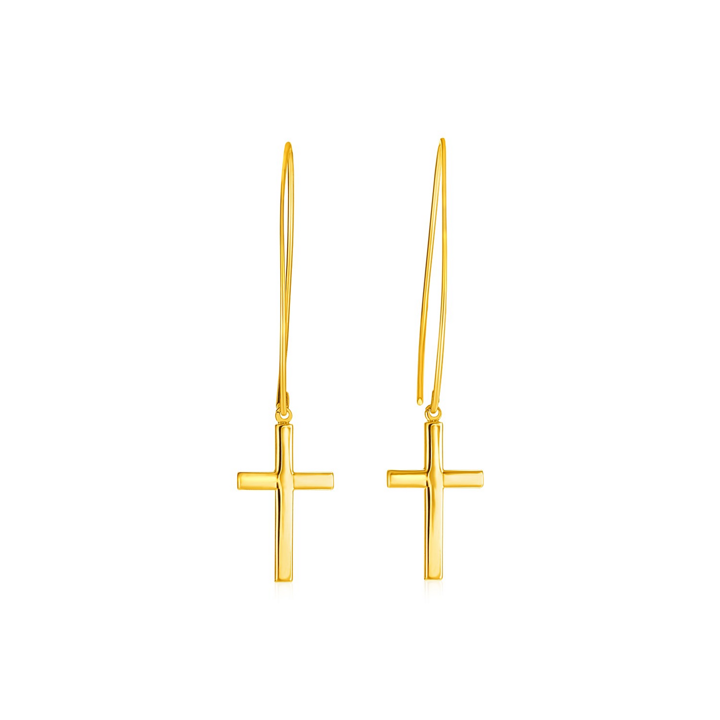 14k Yellow Gold Dangle Cross Earrings - Elegant Faith-inspired Jewelry