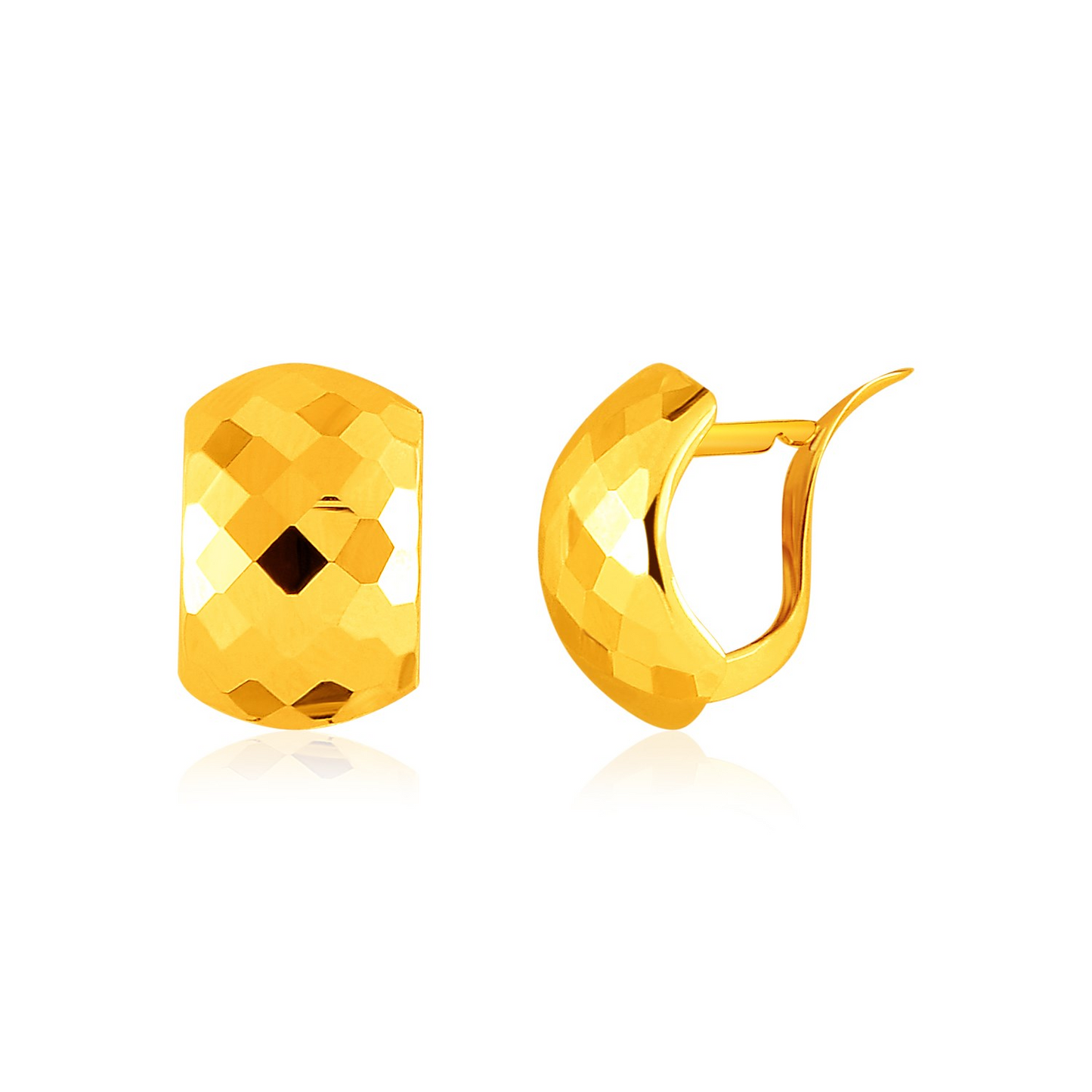 14k Yellow Gold Geometric Texture Earrings - Classic and Captivating