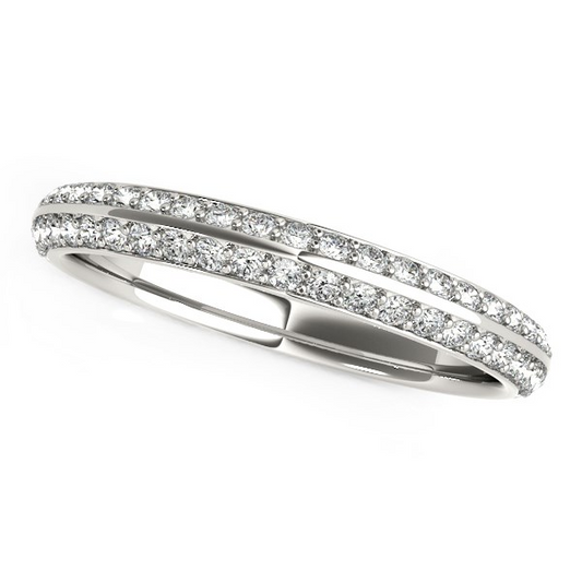 14k White Gold Two-Row Pave Set Diamond Wedding Band (1/4 cttw) - Elegant and Timeless