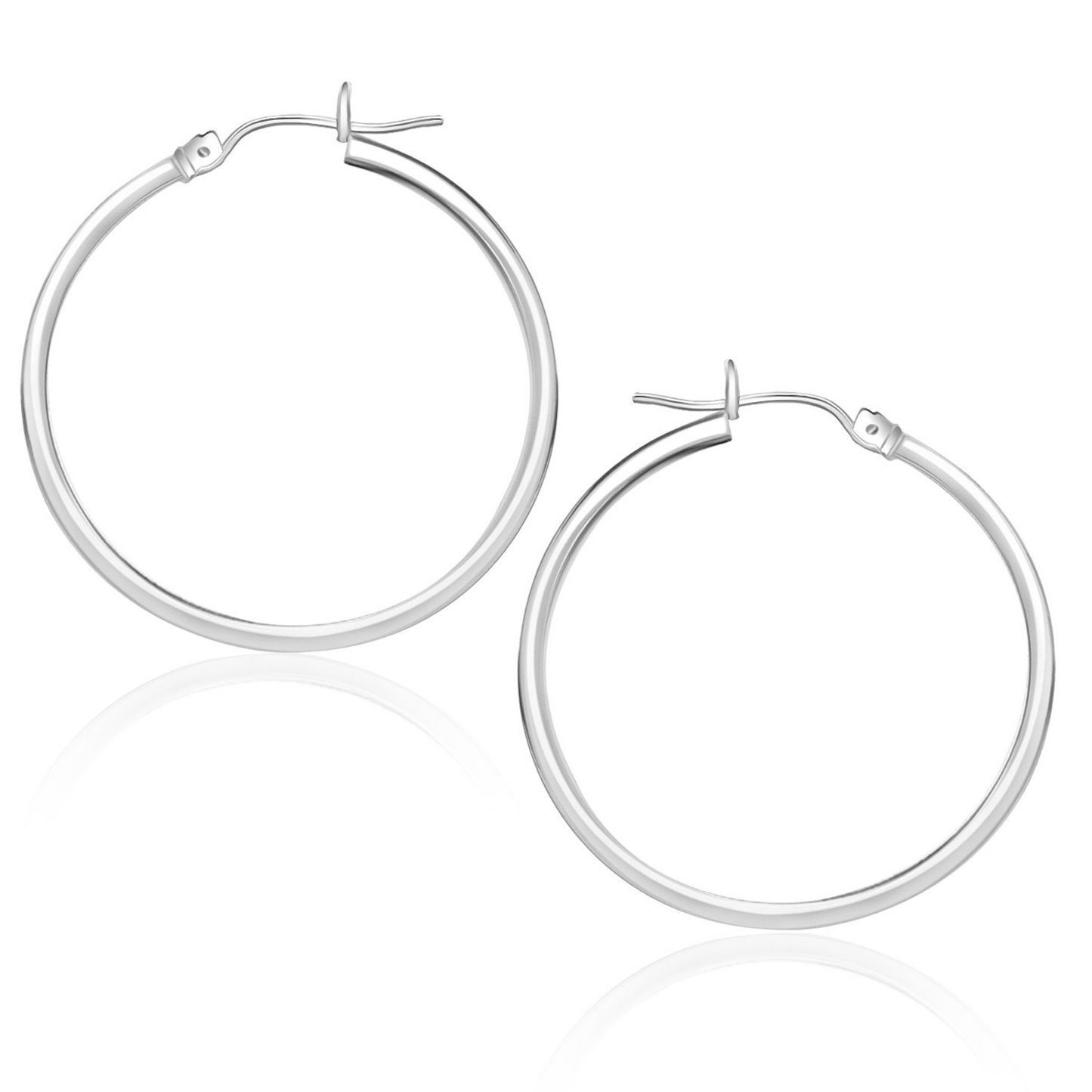 10k White Gold Polished Hoop Earrings (25 mm) | Elegant Jewelry