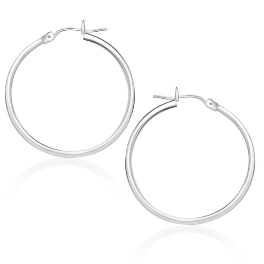 10k White Gold Polished Hoop Earrings (25 mm) | Elegant Jewelry