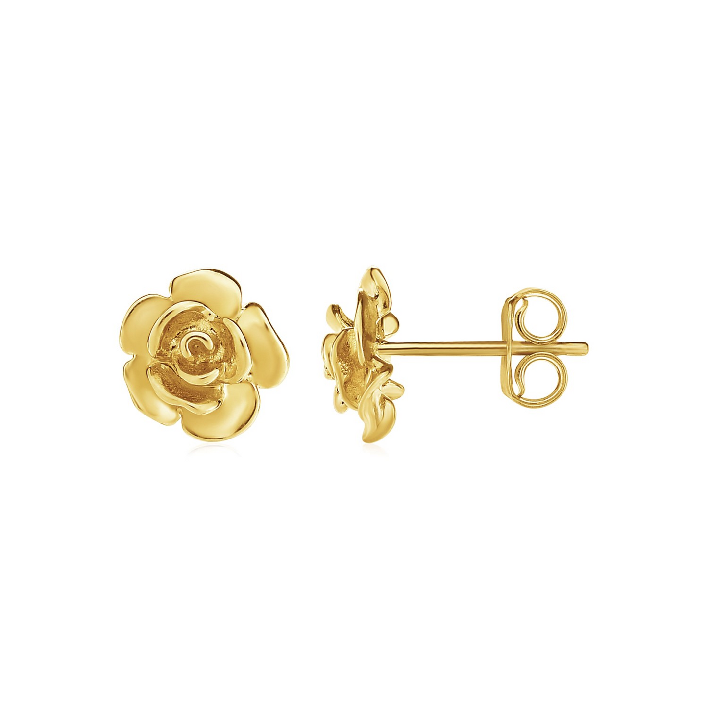 14k Yellow Gold Post Earrings with Roses - Beautiful and Elegant Jewelry