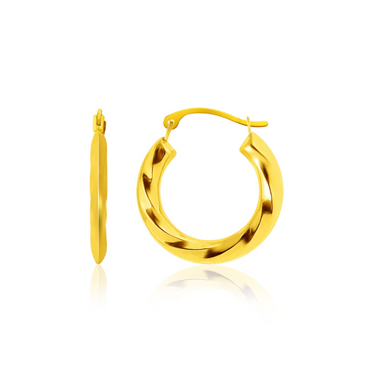 14k Yellow Gold Wavy Texture Hoop Earrings - Stunning Design, Secure Snap Locks