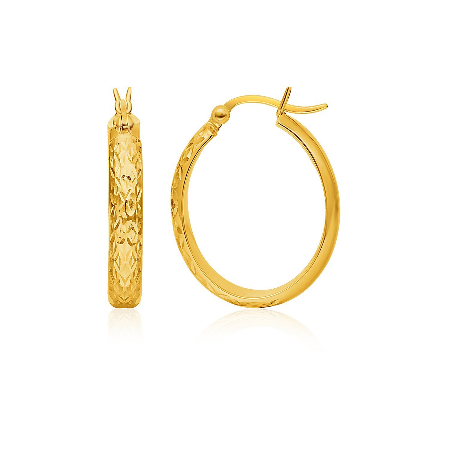 10k Yellow Gold Hammered Oval Hoop Earrings | Fine Gold Jewelry