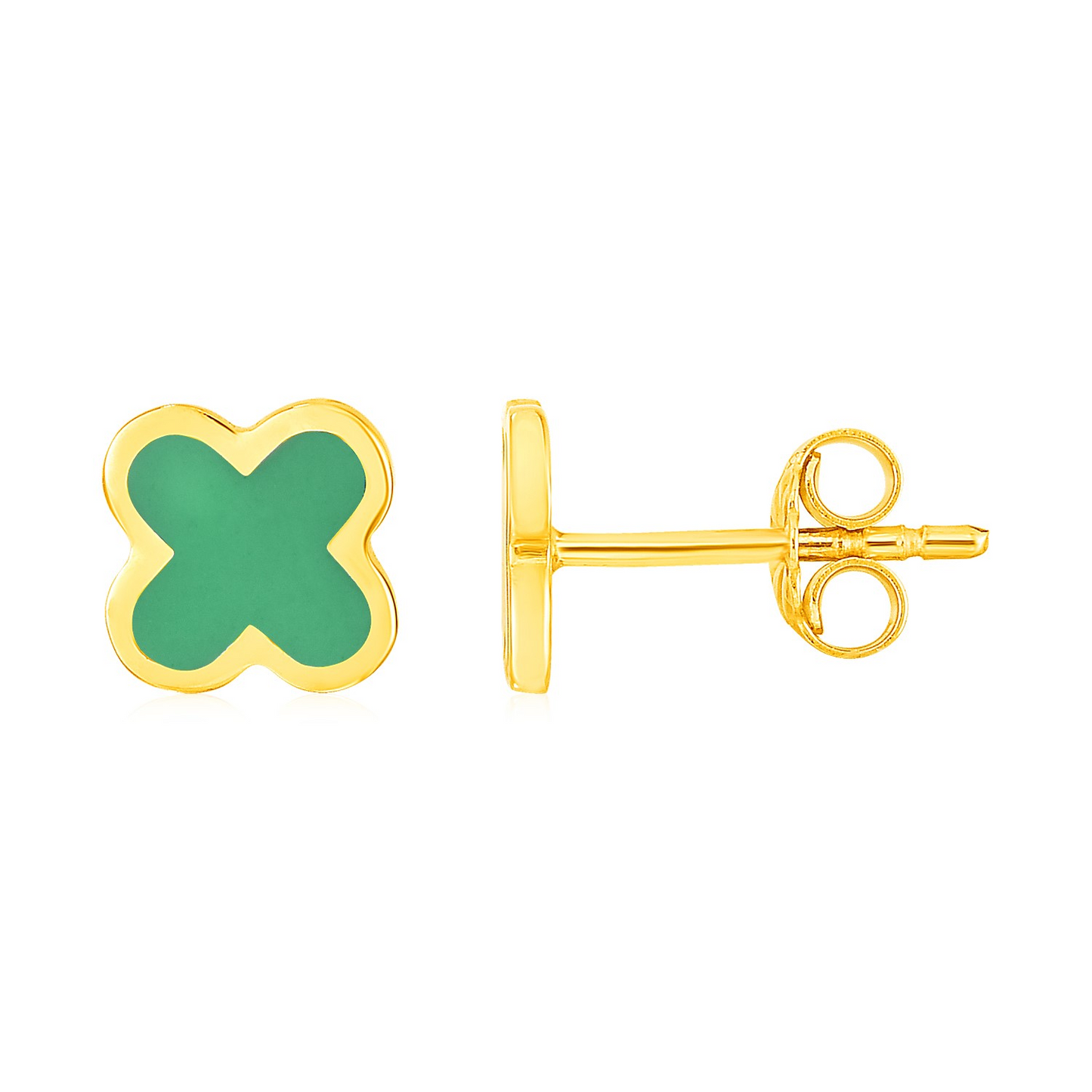 14k Yellow Gold and Enamel Green Clover Stud Earrings | Shop Now