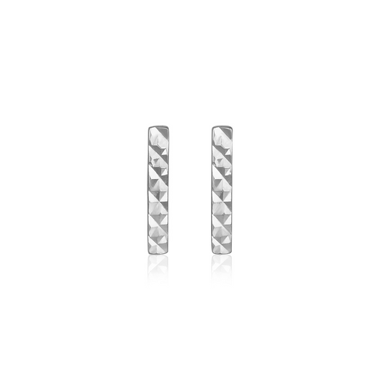 14k White Gold Textured Bar Earrings - Elegant and Unique Jewelry