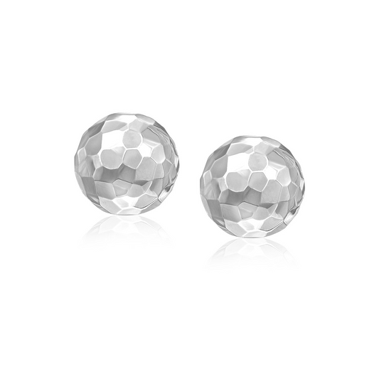 14k White Gold 7mm Round Faceted Style Stud Earrings - Exquisite Elegance