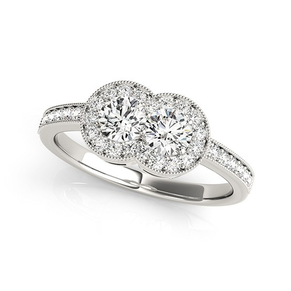 14k White Gold Two Stone Diamond Halo Ring (3/4 cttw) | Elegant Jewelry