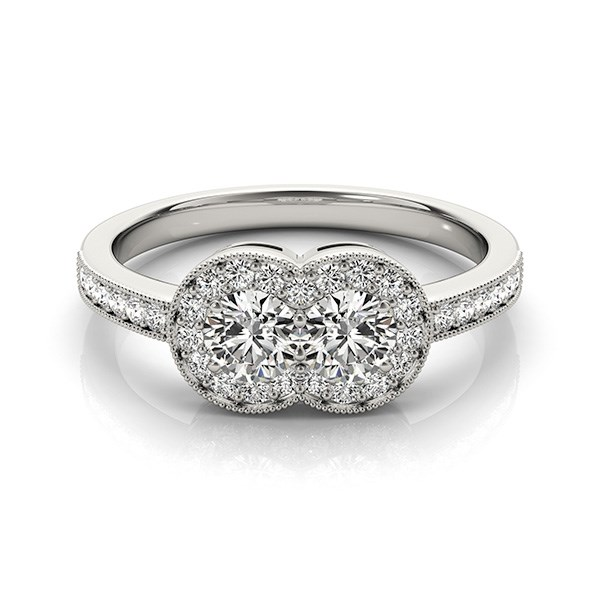 14k White Gold Two Stone Diamond Halo Ring (3/4 cttw) | Elegant Jewelry