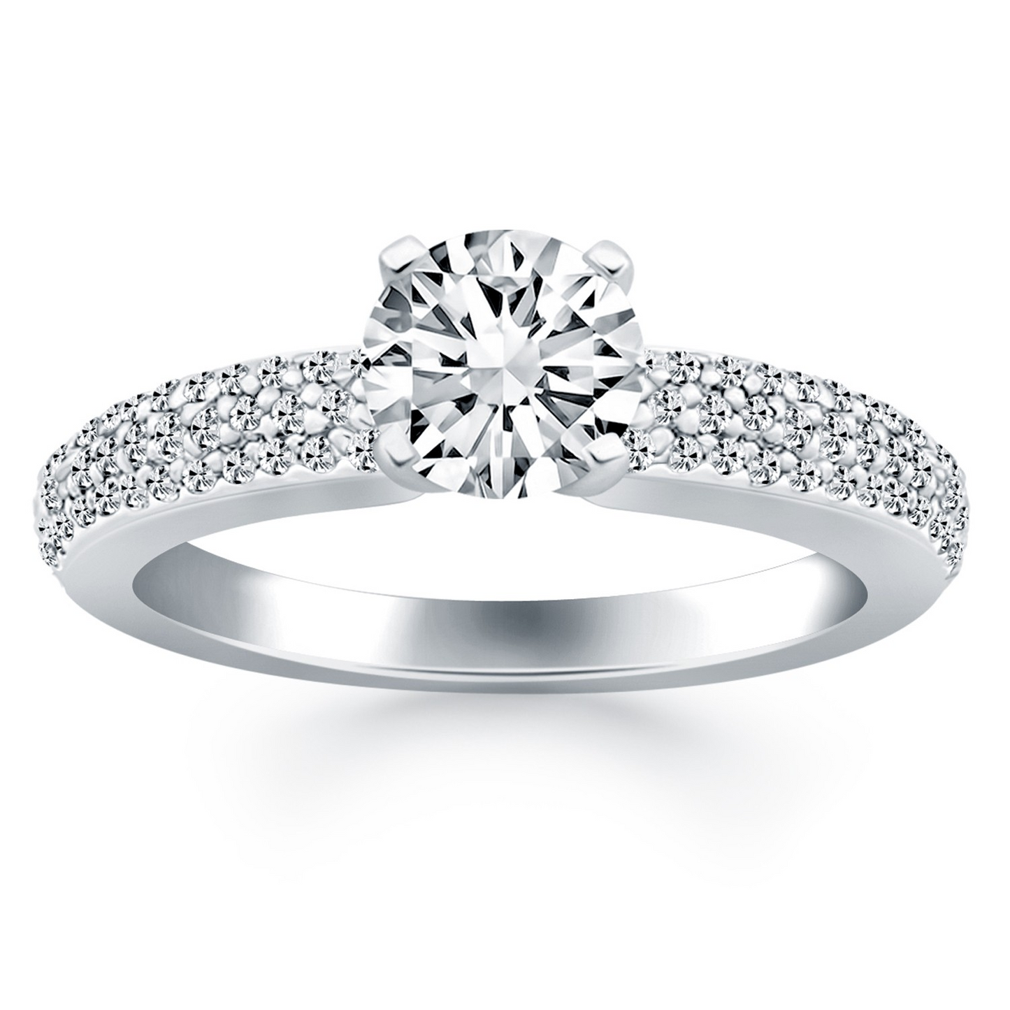 14k White Gold Triple Row Pave Diamond Engagement Ring | Stunning Design