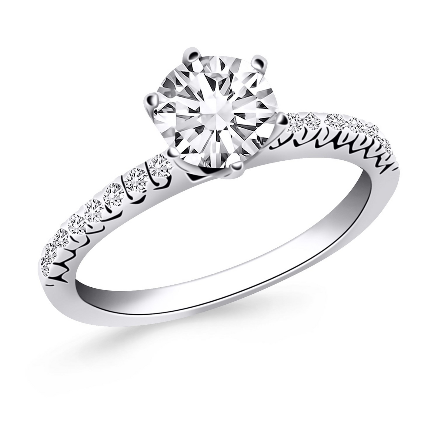 14k White Gold Engagement Ring with Fishtail Diamond Accents - Vintage Charm and Elegance