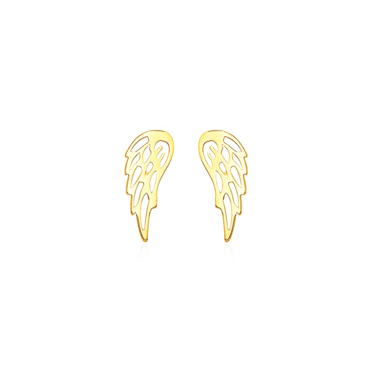 14k Yellow Gold Polished Wing Post Earrings - Delicate and Charming