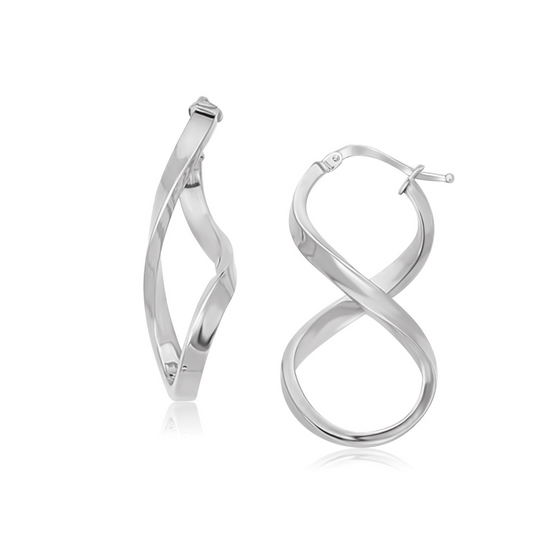 14k White Gold Twist Motif Polished Hoop Earrings - Elegant and Unique Jewelry