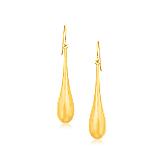 14k Yellow Gold Dramatic Drop Earrings | Elegant Satin-Finish Design