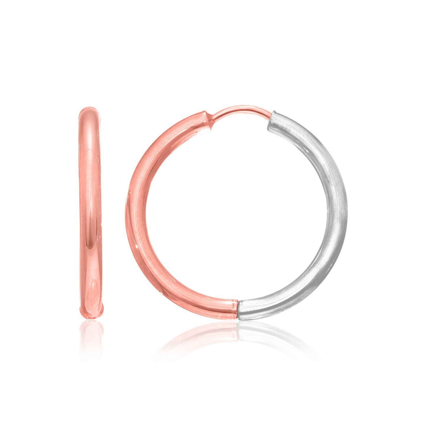 14k Rose & White Gold Hinged Hoop Earrings | Trendy Color Block Style