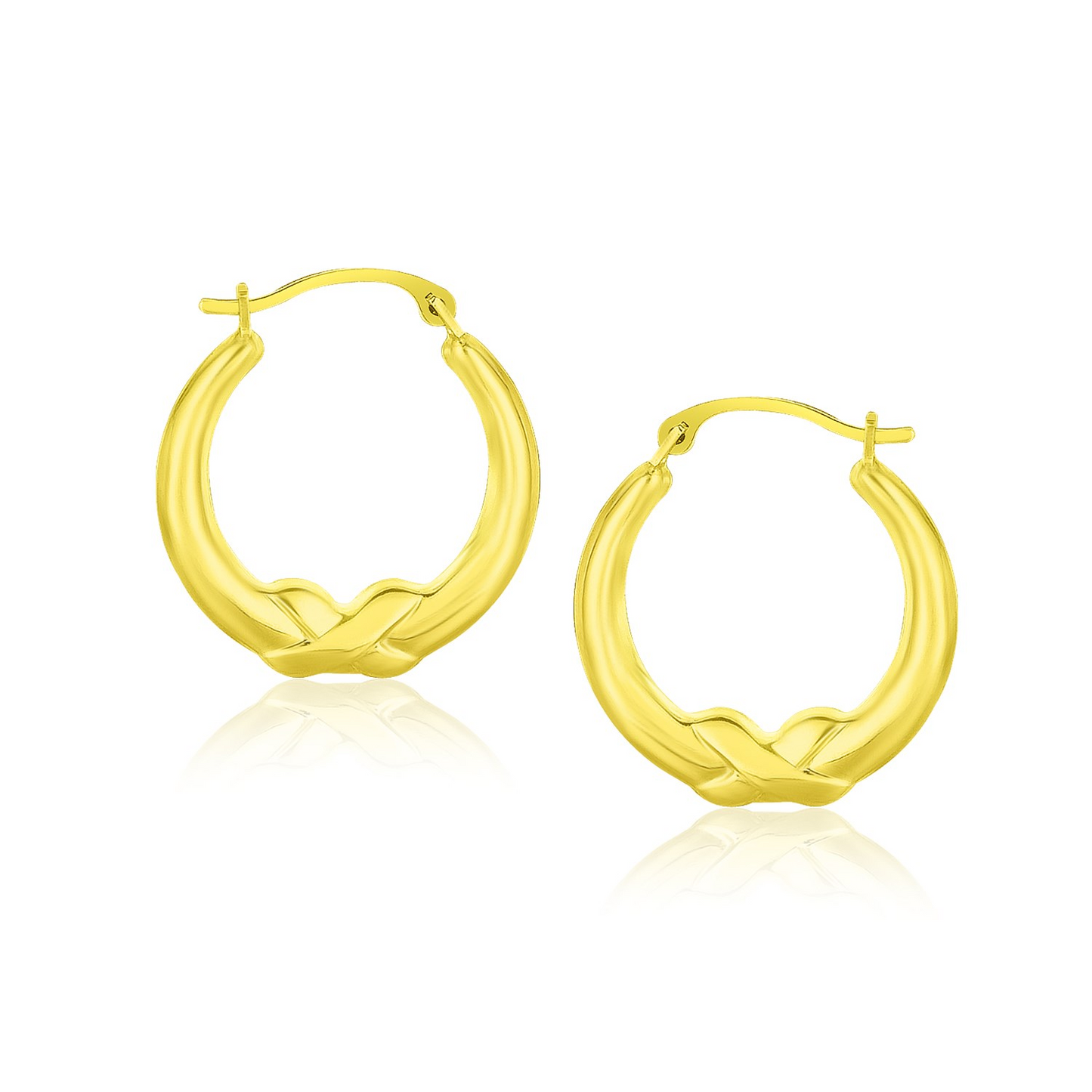 10k Yellow Gold X Motif Round Shape Hoop Earrings | Elegant and Eye-Catching