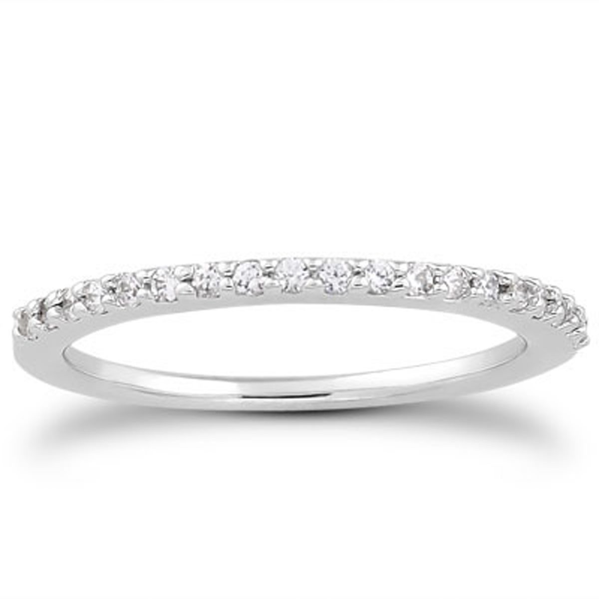 14k White Gold Slim Profile Diamond Micro Prong Wedding Ring Band