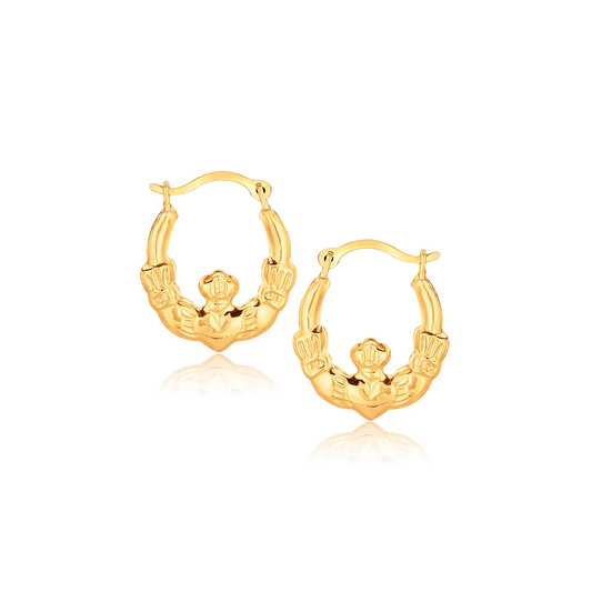 10k Yellow Gold Claddagh Hoop Earrings - Symbolic Jewelry for Women