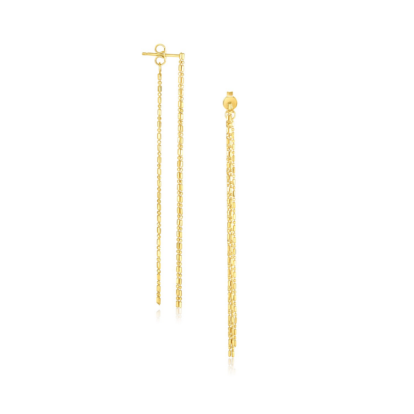 14k Yellow Gold Double Chain Strand Drop Earrings | Delicate Dangling Design