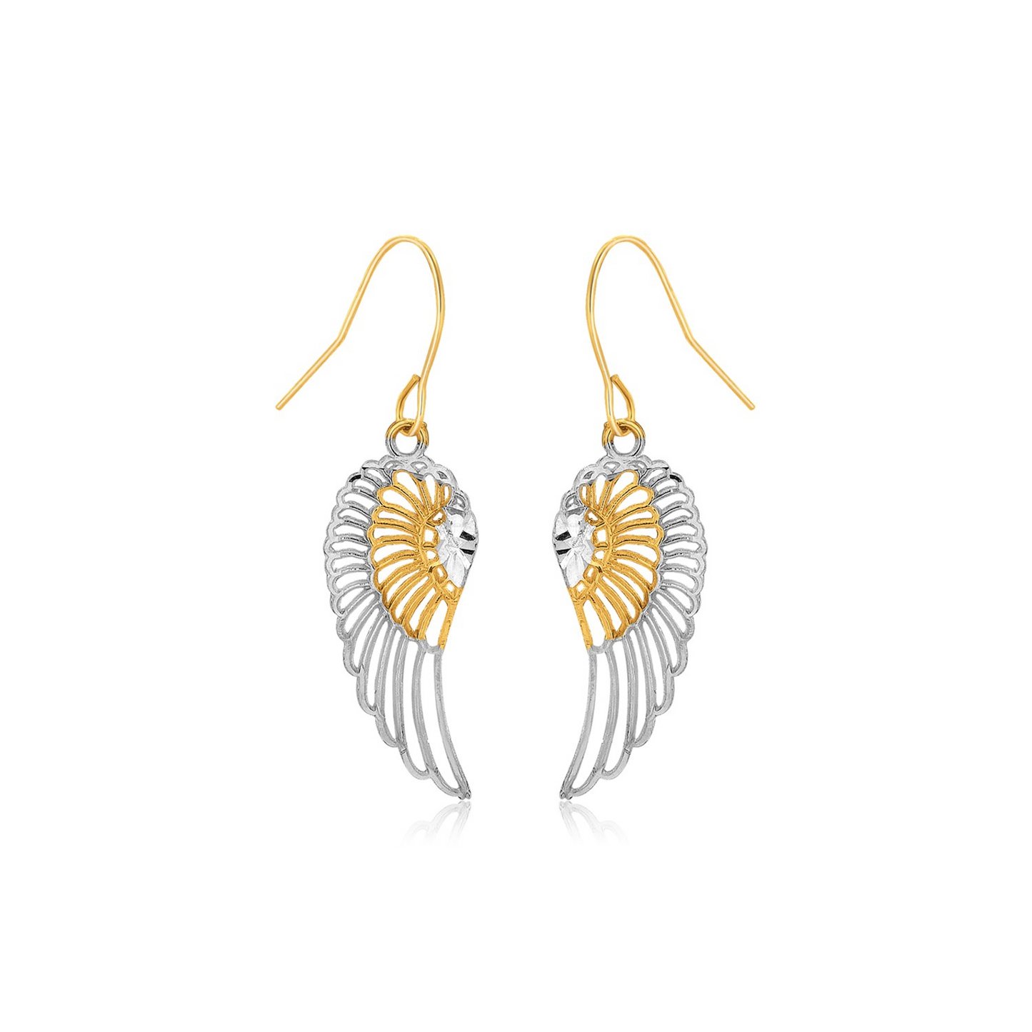 Two-Tone Wing Drop Earrings in 10K Gold - Elegant and Stylish