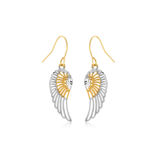 Two-Tone Wing Drop Earrings in 10K Gold - Elegant and Stylish