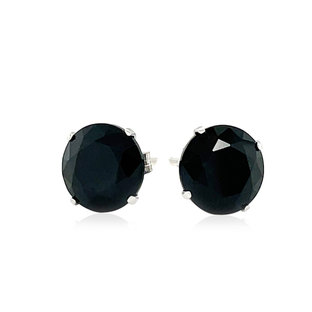 14k White Gold 8.0mm Round Black CZ Stud Earrings | Elegant and Timeless