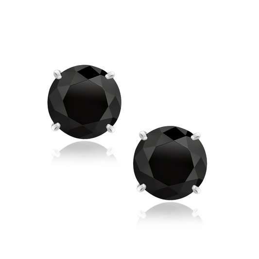 14k White Gold 8.0mm Round Black CZ Stud Earrings | Elegant and Timeless