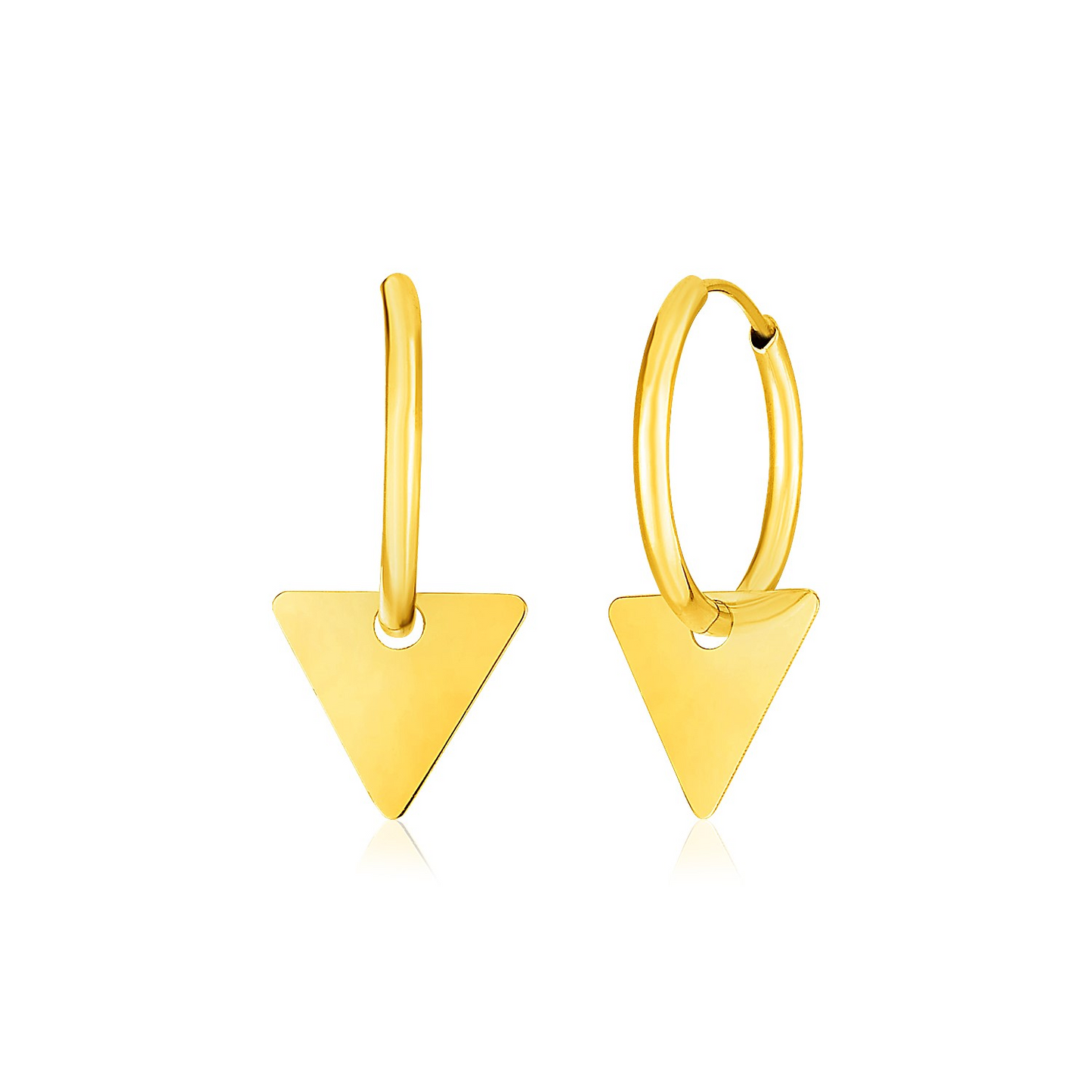 14k Yellow Gold Huggie Style Hoop Earrings with Triangle Drops - Elegant Accessories