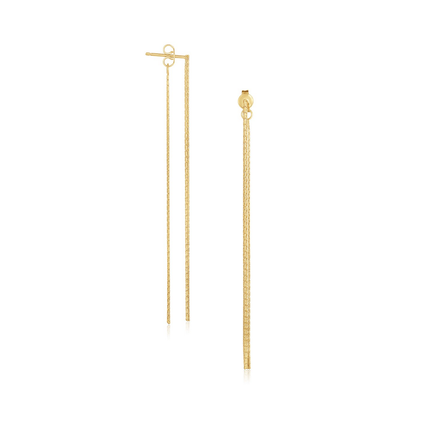 14k Yellow Gold Double Chain Style Drop Earrings - Elegant and Stylish