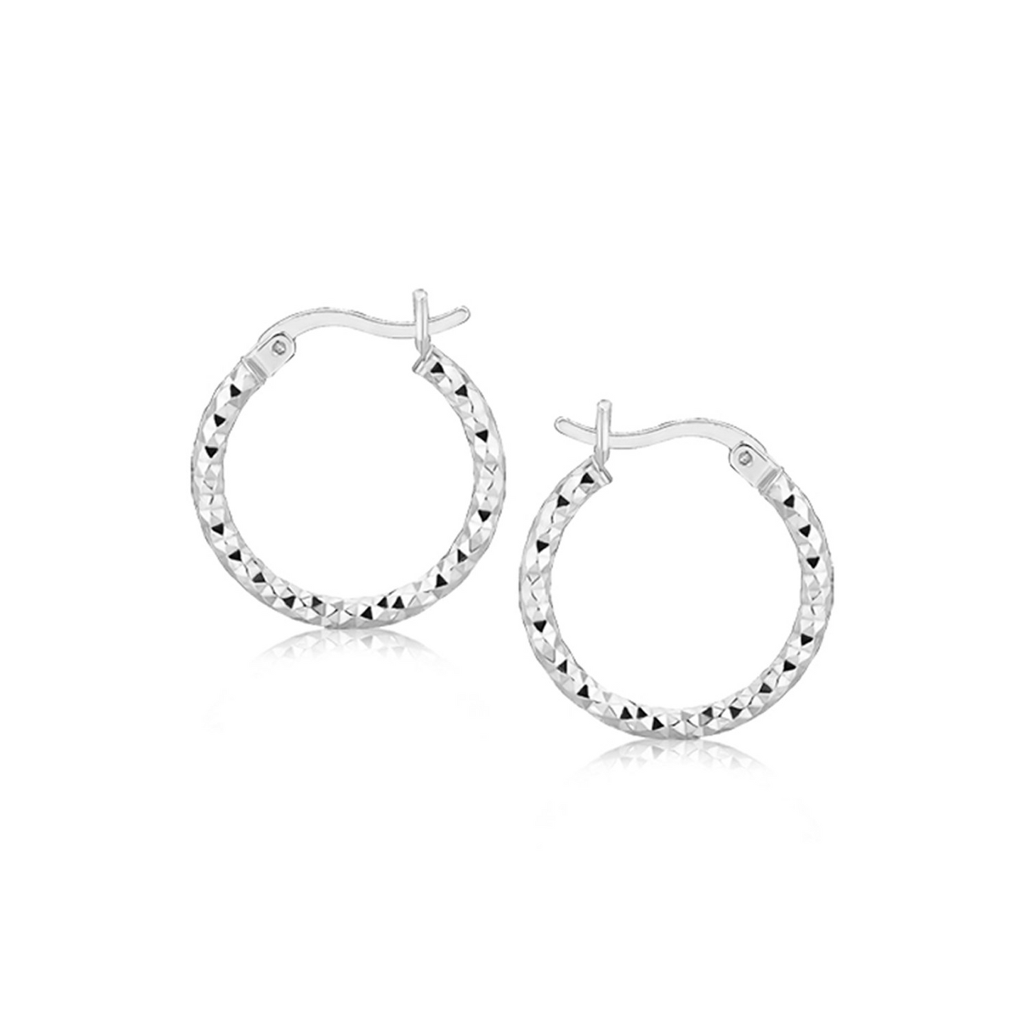 Sterling Silver Faceted Design Hoop Earrings with Rhodium Plating | Elegant and Stylish