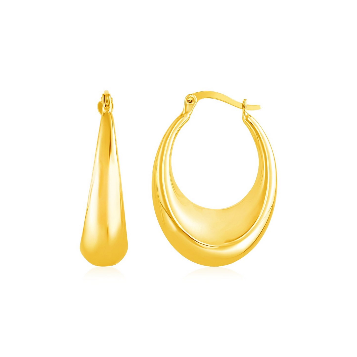 14k Yellow Gold Polished Puffed Hoop Earrings - Stunningly Polished, Classic Design