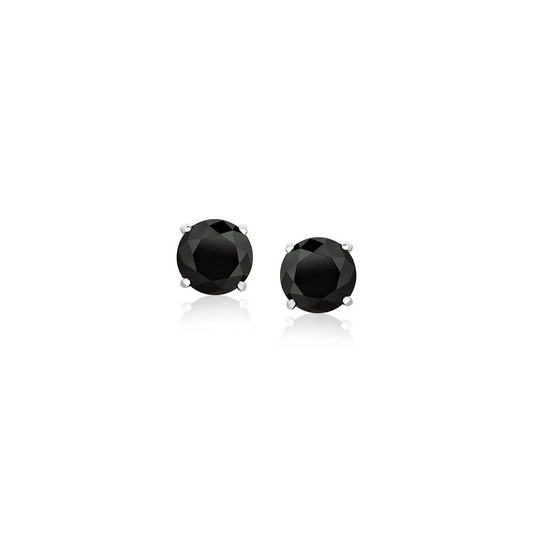 14k White Gold Stud Earrings with Black 5mm Faceted Cubic Zirconia