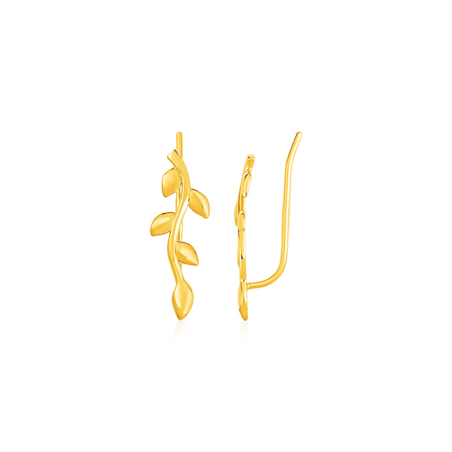 Leafy Branch Motif Climber Earrings in 14k Yellow Gold - Elegant and Unique Design