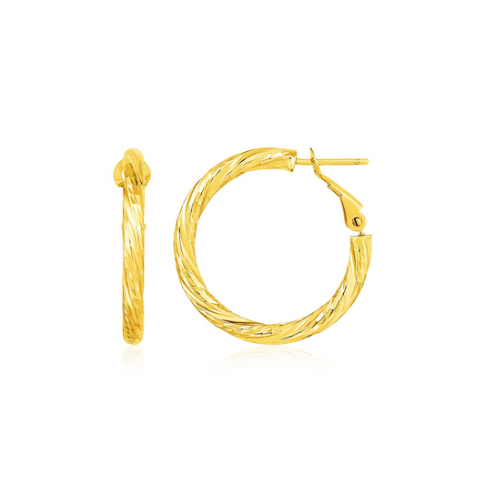 14k Yellow Gold Petite Twisted Round Hoop Earrings - Elegant and Timeless