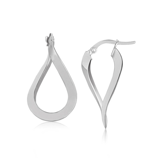 10k White Gold Twisted Freeform Hoop Earrings - Elegant Jewelry